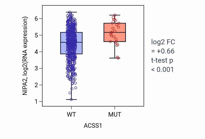 Box plot of NIPA2 in ACSS1-low vs ACSS1-high samples in UCEC.