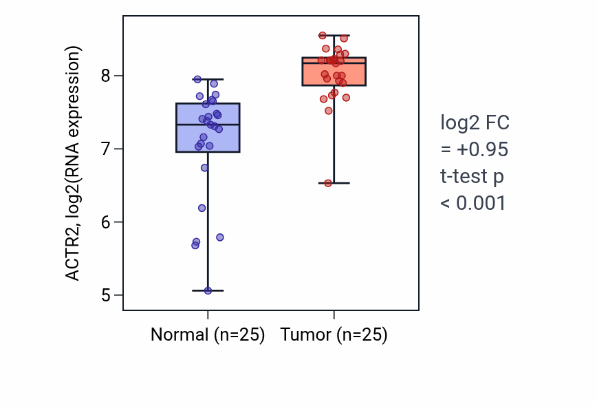 Tumor-vs-normal expression box plot for ACTR2 in HNSC.