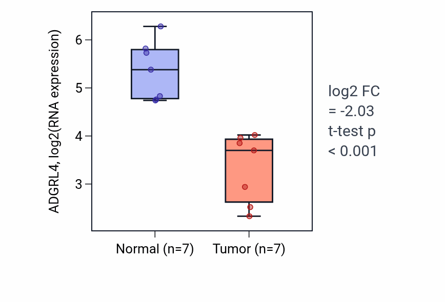 Tumor-vs-normal expression box plot for ADGRL4 in KICH.
