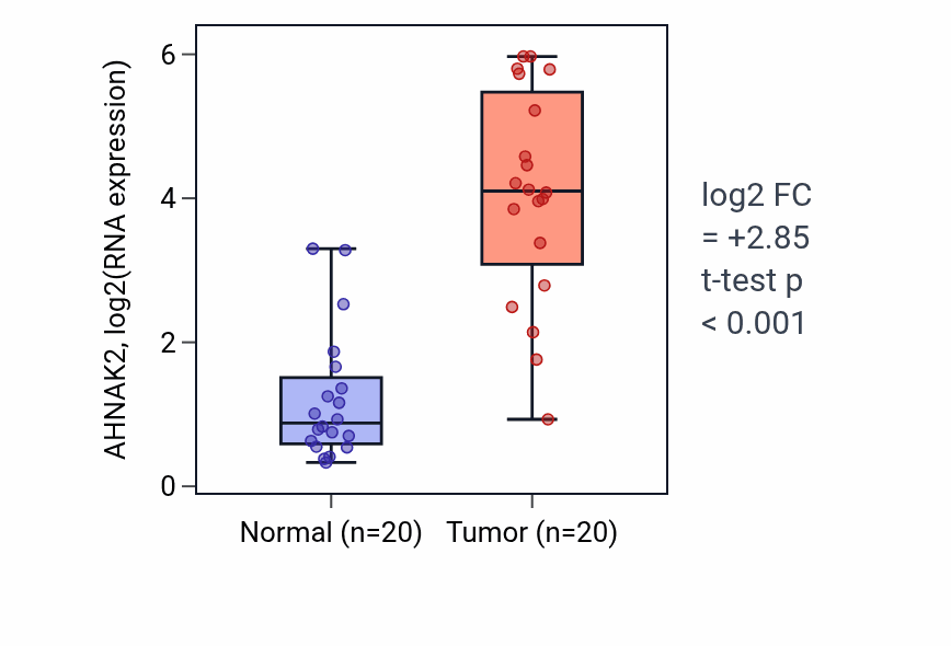 Tumor-vs-normal expression box plot for AHNAK2 in KIRC.