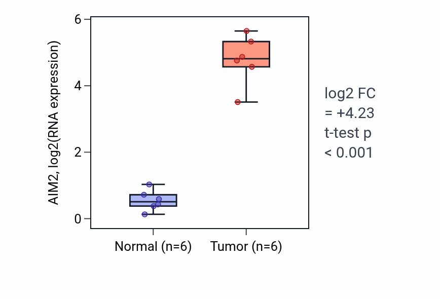 Tumor-vs-normal expression box plot for AIM2 in HNSC.
