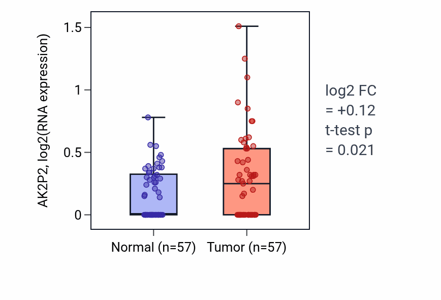 Tumor-vs-normal expression box plot for AK2P2 in LUAD.