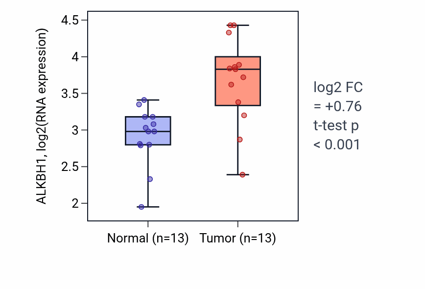 Tumor-vs-normal expression box plot for ALKBH1 in HNSC.