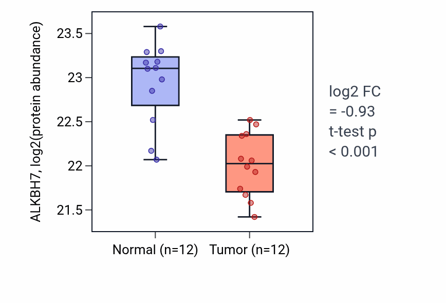 Tumor-vs-normal mass-spec protein box plot for ALKBH7 in CCRCC.