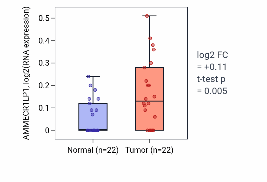 Tumor-vs-normal expression box plot for AMMECR1LP1 RNA in KICH.