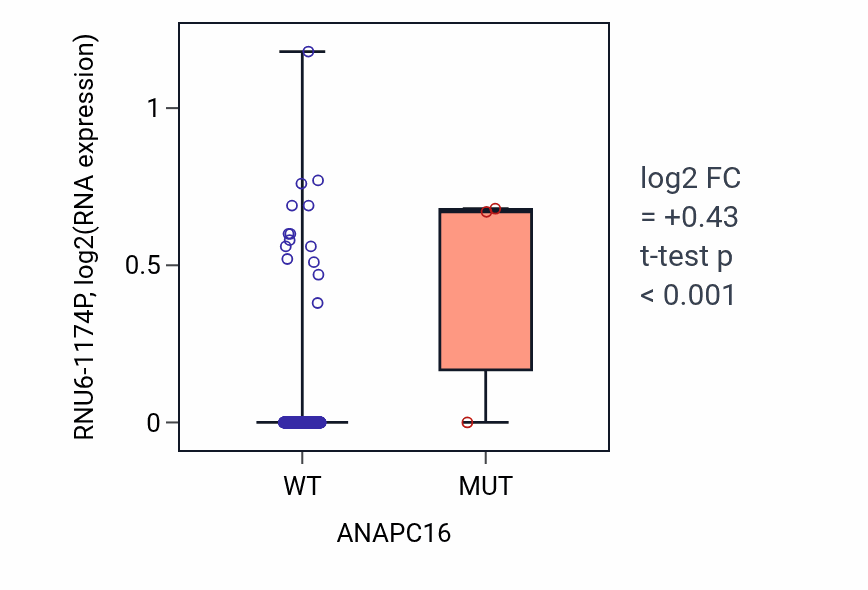 Box plot of RNU6-1174P in ANAPC16-low vs ANAPC16-high samples in SKCM.