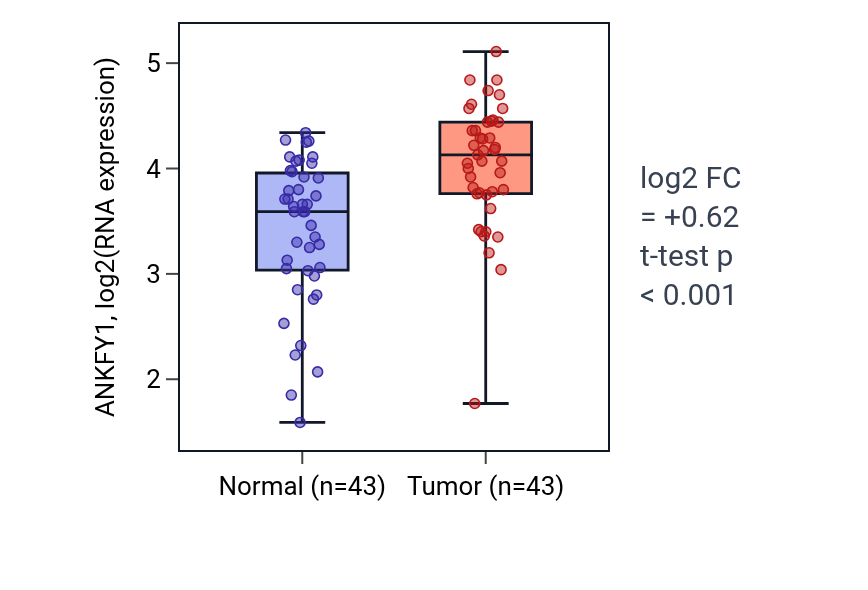 Tumor-vs-normal expression box plot for ANKFY1 in HNSC.