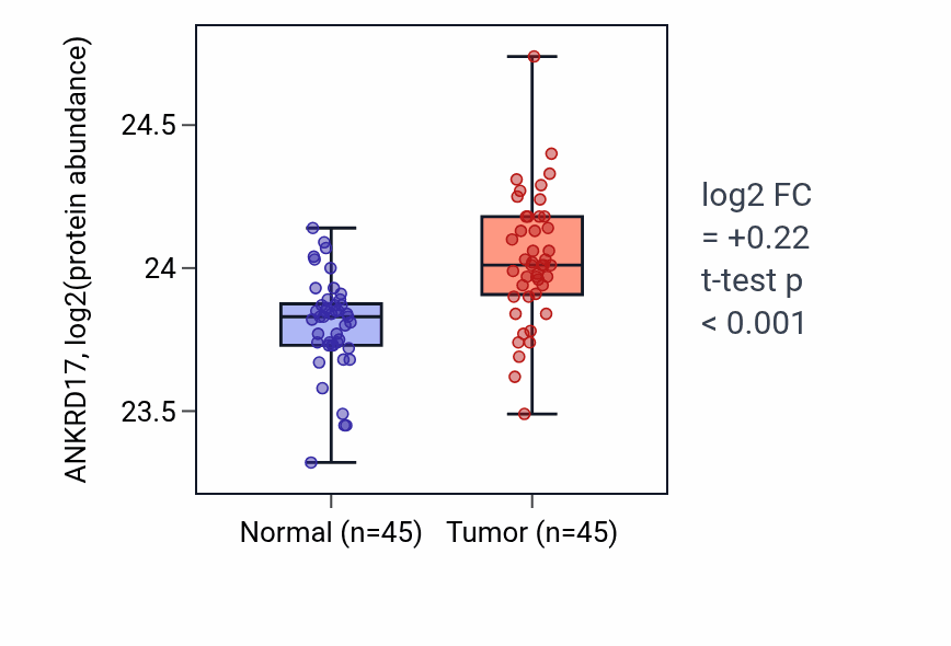 Tumor-vs-normal mass-spec protein box plot for ANKRD17 in HNSC.