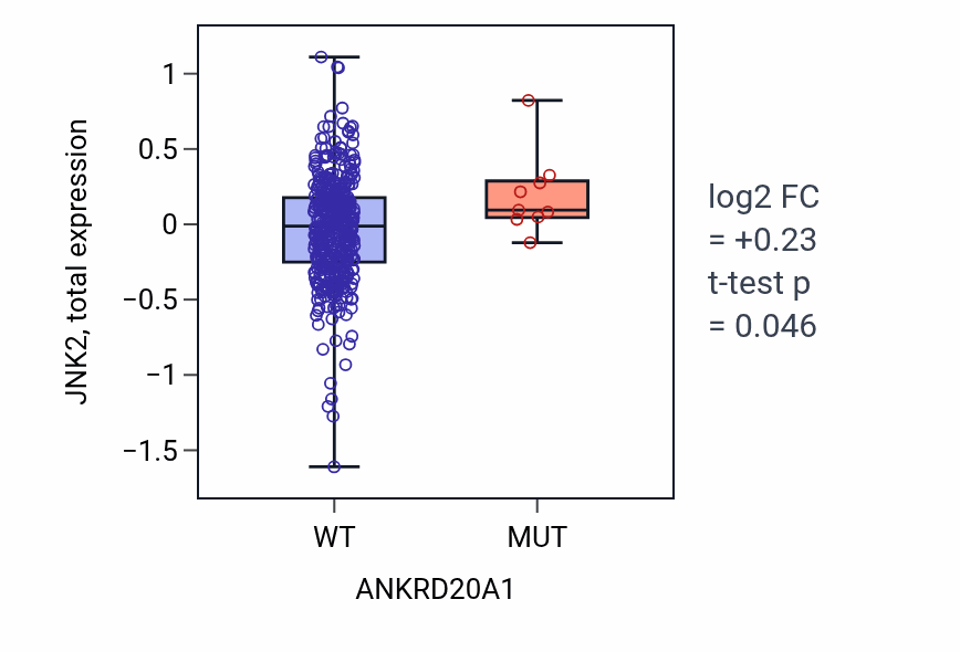 Box plot of JNK2 in ANKRD20A1-low vs ANKRD20A1-high samples in UCEC.