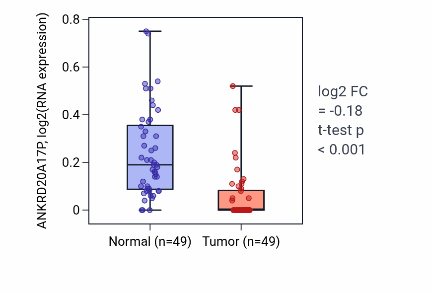 Tumor-vs-normal expression box plot for ANKRD20A17P in LUSC.
