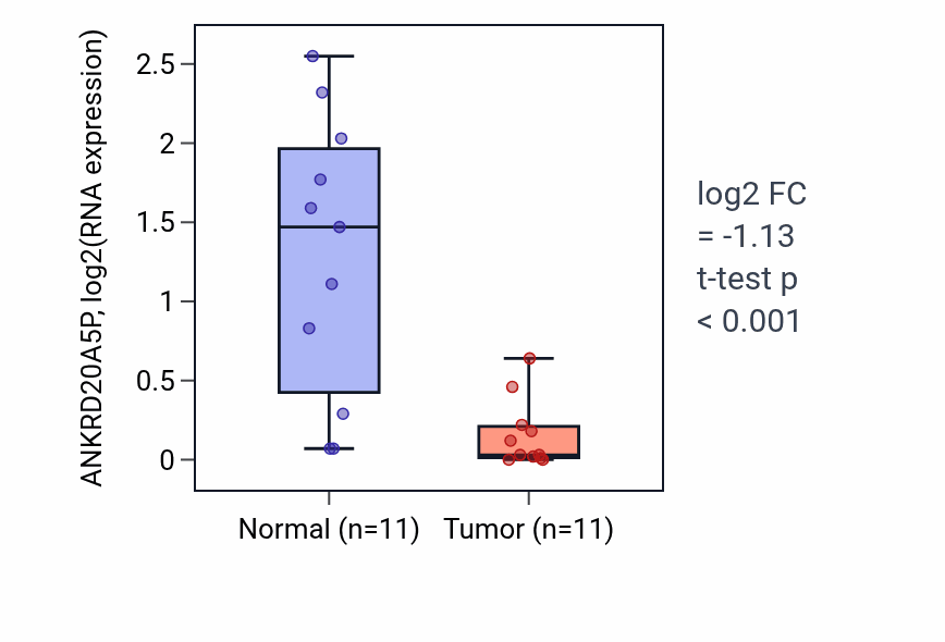 Tumor-vs-normal expression box plot for ANKRD20A5P in HNSC.