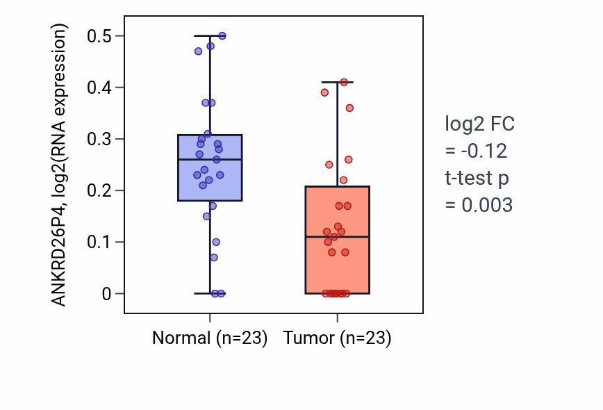 Tumor-vs-normal expression box plot for ANKRD26P4 in THCA.