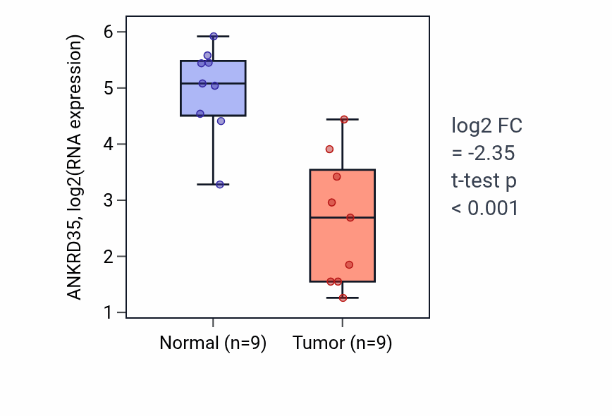Tumor-vs-normal expression box plot for ANKRD35 in HNSC.