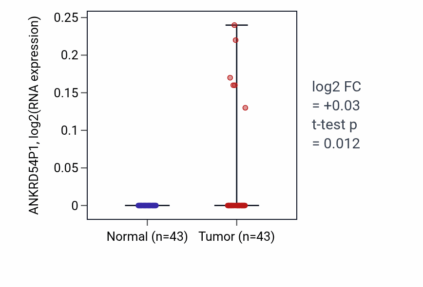 Tumor-vs-normal expression box plot for ANKRD54P1 in HNSC.