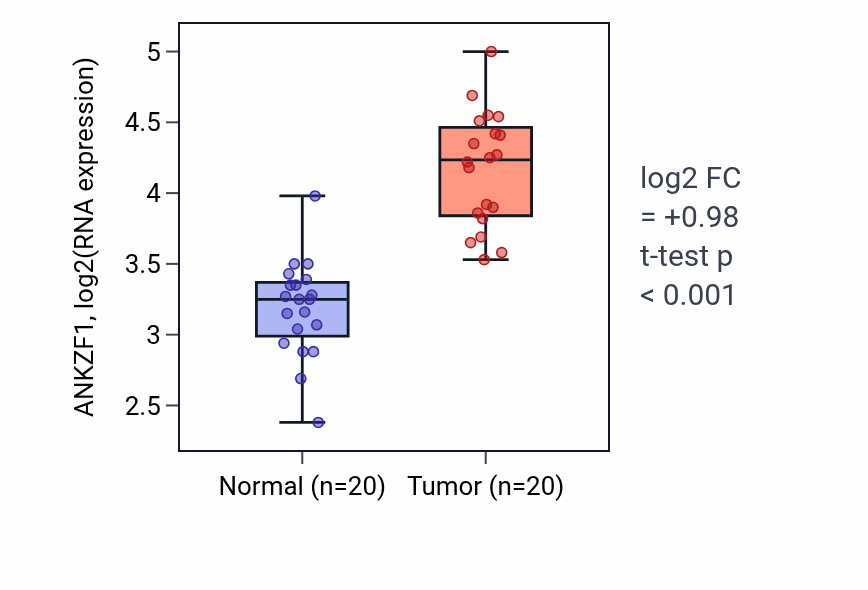 Tumor-vs-normal expression box plot for ANKZF1 in KIRC.
