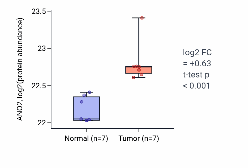 Tumor-vs-normal mass-spec protein box plot for ANO2 in CCRCC.