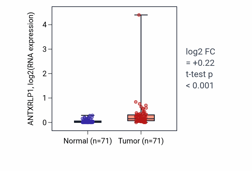 Tumor-vs-normal expression box plot for ANTXRLP1 in KIRC.