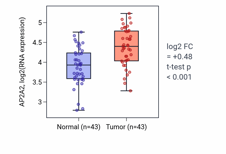 Tumor-vs-normal expression box plot for AP2A2 in HNSC.