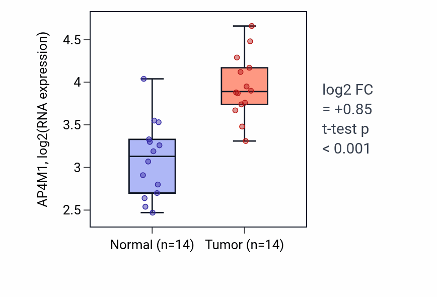 Tumor-vs-normal expression box plot for AP4M1 in KIRC.