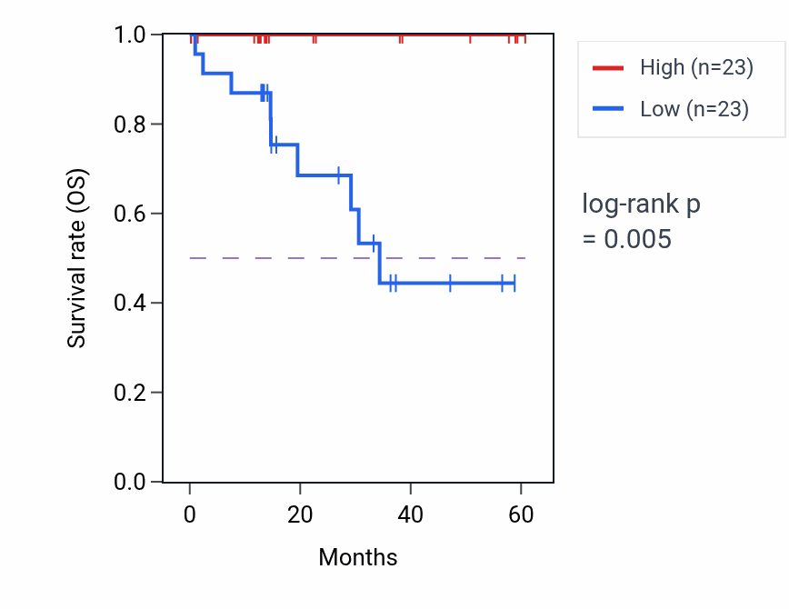 Kaplan&ndash;Meier survival curve for AP4S1 mass-spec protein-high vs -low samples in LUAD.