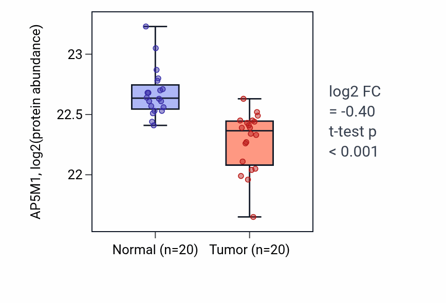 Tumor-vs-normal mass-spec protein box plot for AP5M1 in LSCC.