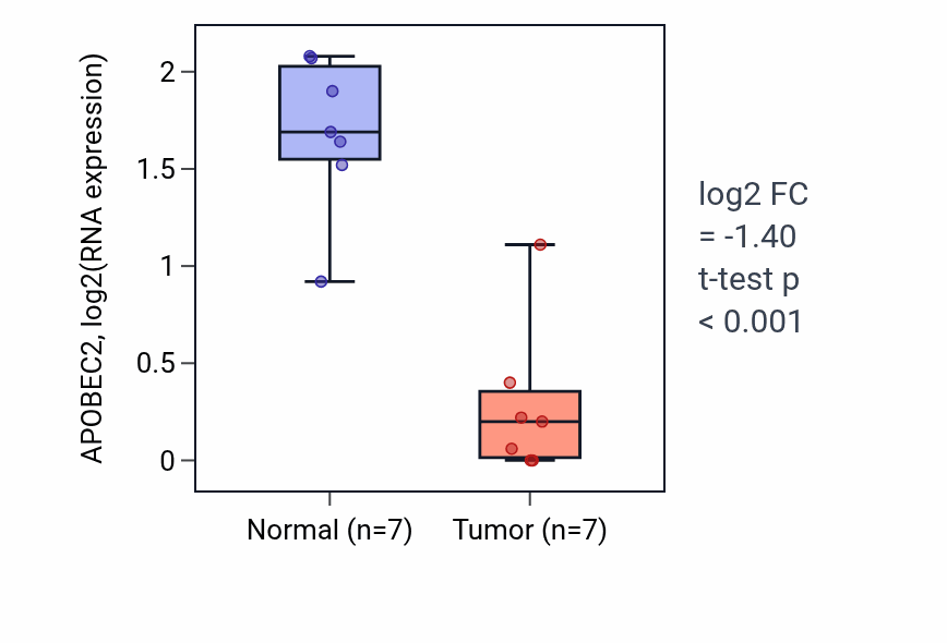 Tumor-vs-normal expression box plot for APOBEC2 in BLCA.