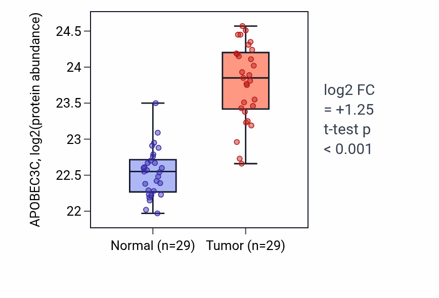 Tumor-vs-normal mass-spec protein box plot for APOBEC3C in CCRCC.