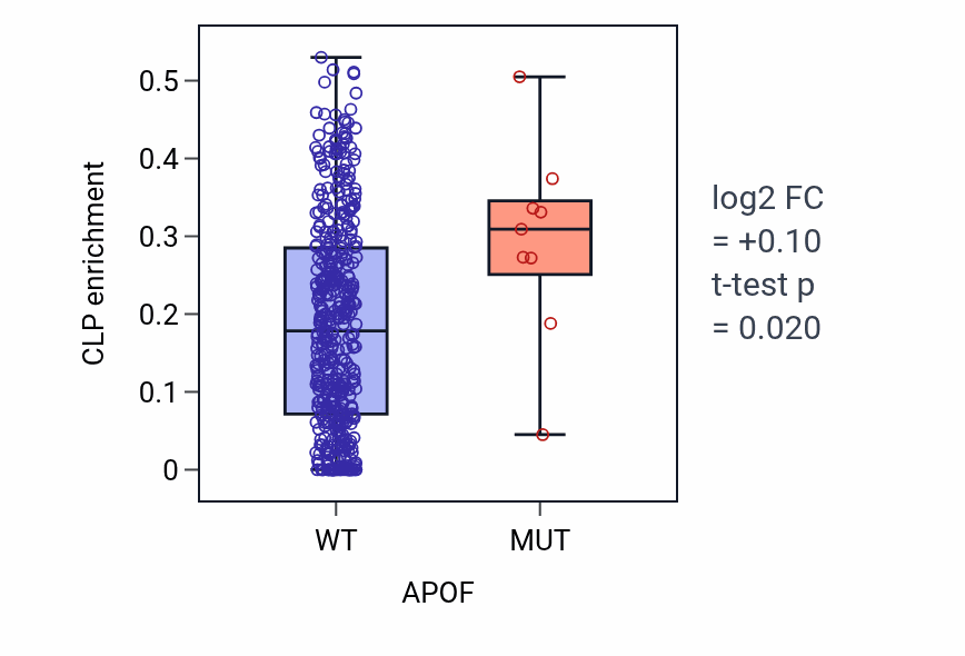 Box plot of CLP in APOF-low vs APOF-high samples in SKCM.