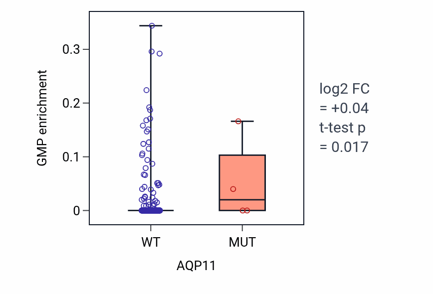 Box plot of GMP in AQP11-low vs AQP11-high samples in LUSC.