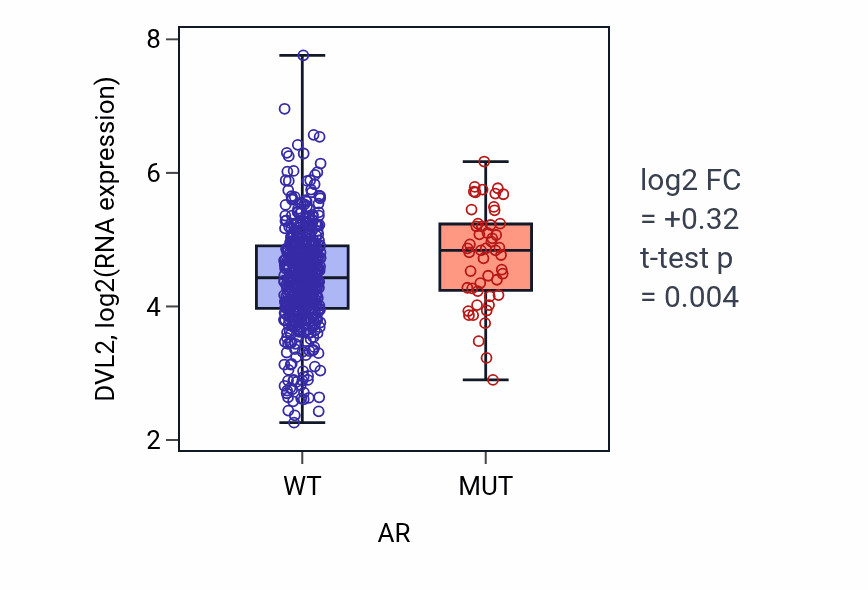 Box plot of DVL2 in AR-low vs AR-high samples in UCEC.