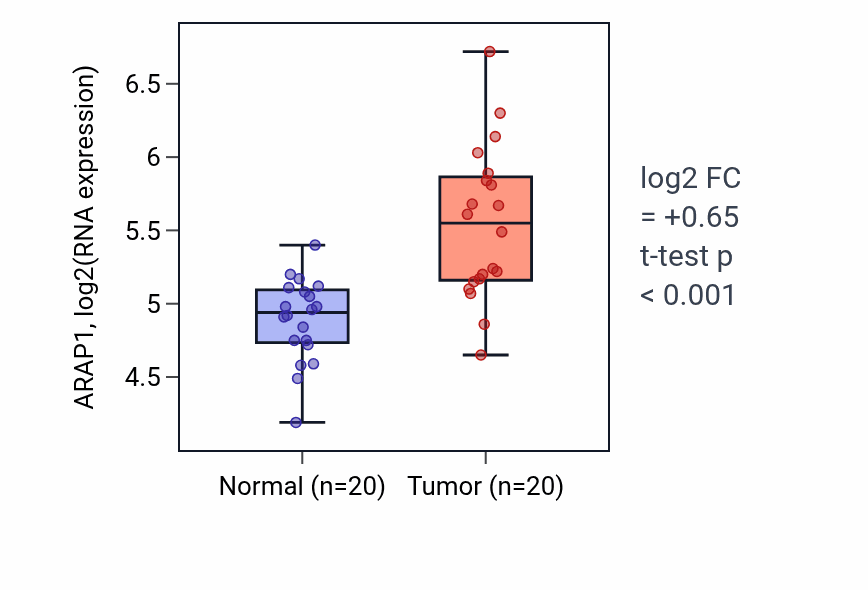 Tumor-vs-normal expression box plot for ARAP1 in KIRC.