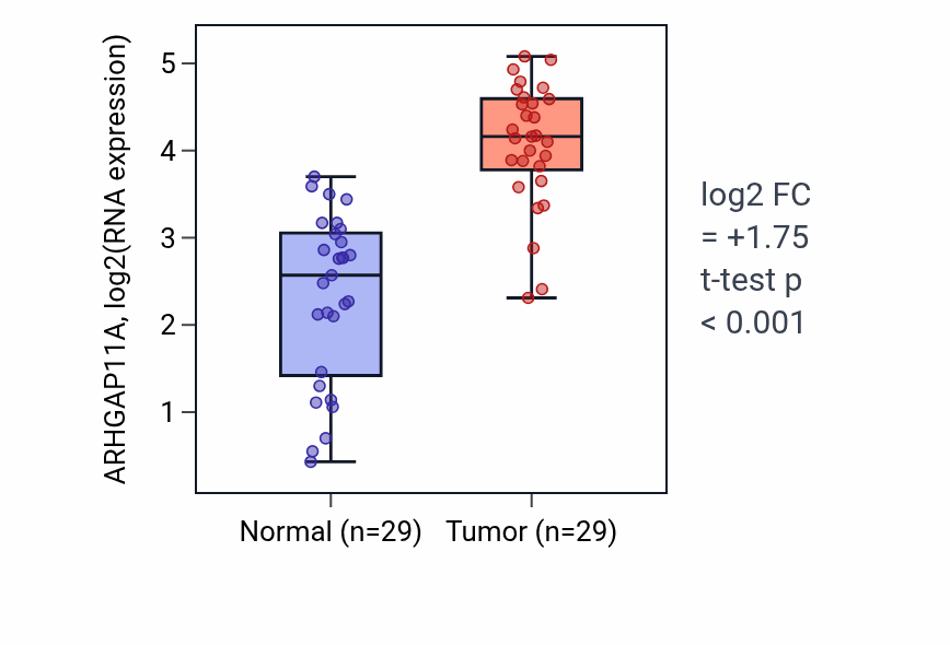 Tumor-vs-normal expression box plot for ARHGAP11A in HNSC.