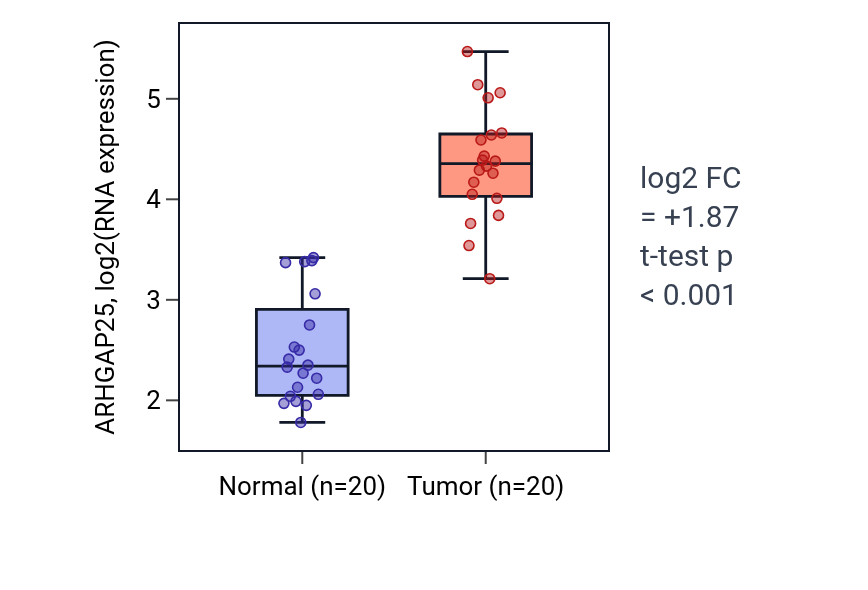 Tumor-vs-normal expression box plot for ARHGAP25 in KIRC.
