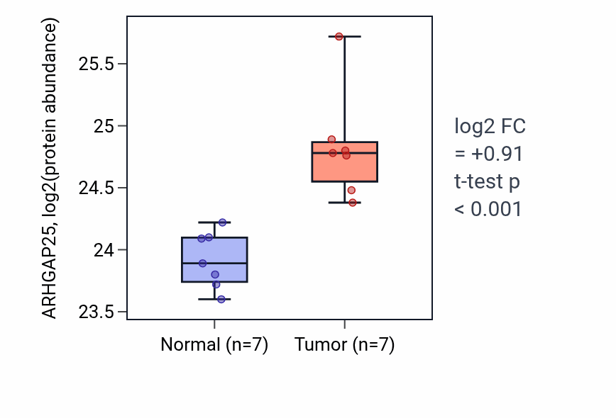 Tumor-vs-normal mass-spec protein box plot for ARHGAP25 in CCRCC.