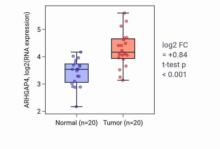 Tumor-vs-normal expression box plot for ARHGAP4 in KIRC.