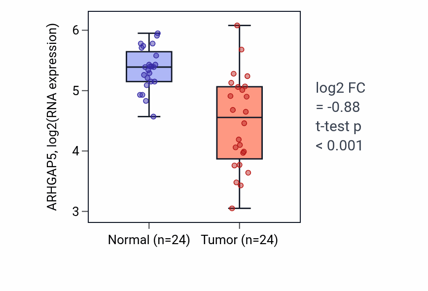 Tumor-vs-normal expression box plot for ARHGAP5 in KIRC.