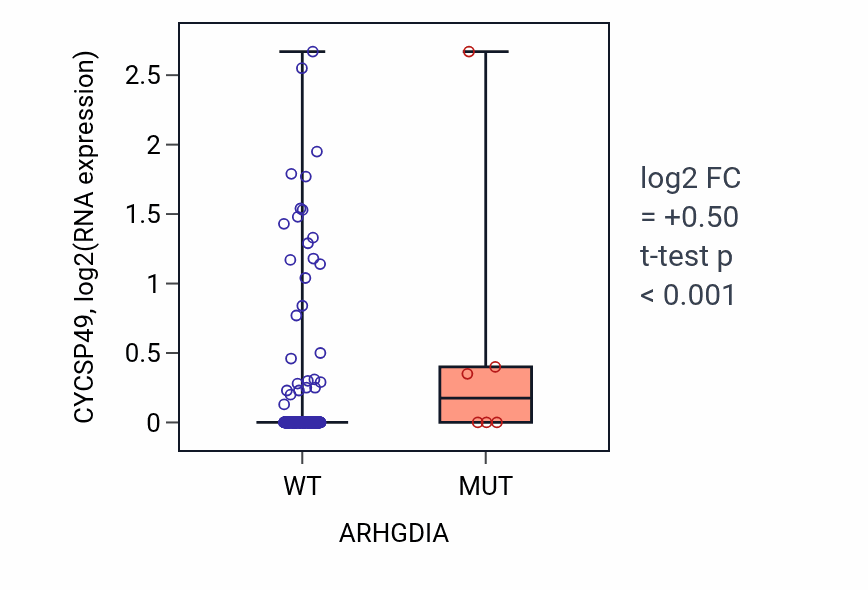 Box plot of CYCSP49 in ARHGDIA-low vs ARHGDIA-high samples in BLCA.