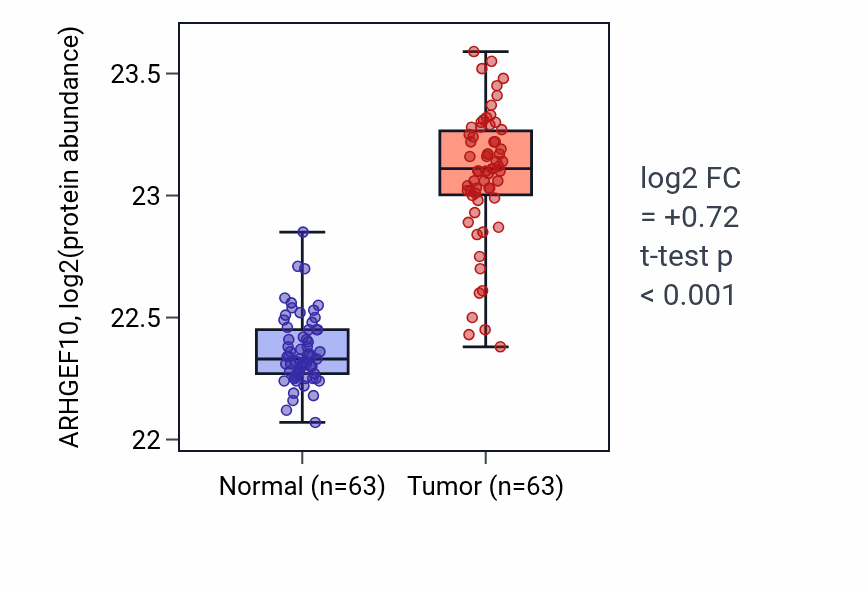 Tumor-vs-normal mass-spec protein box plot for ARHGEF10 in CCRCC.