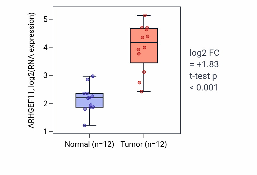 Tumor-vs-normal expression box plot for ARHGEF11 in LIHC.