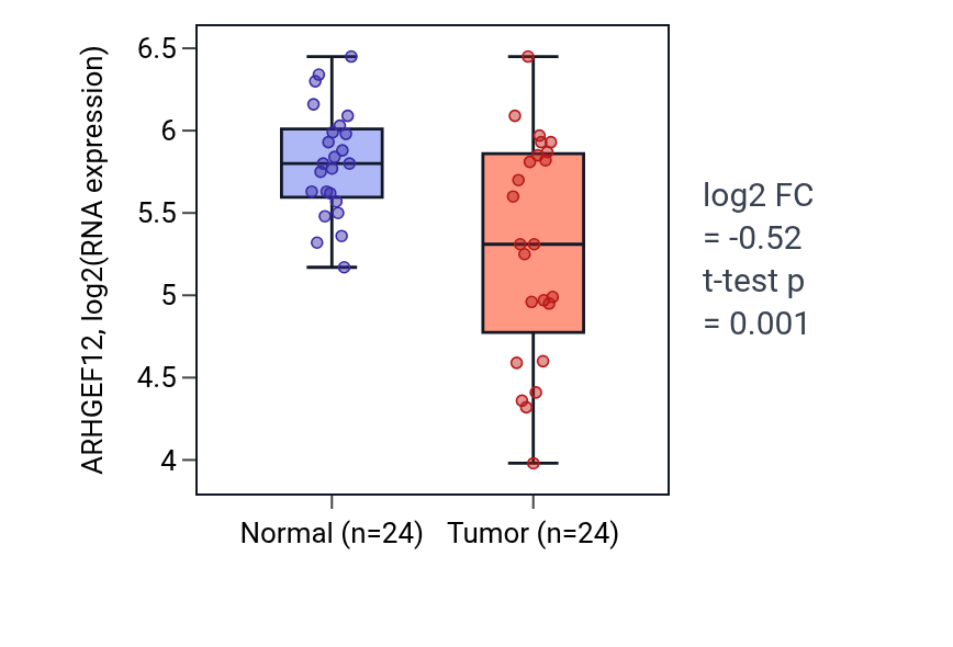 Tumor-vs-normal expression box plot for ARHGEF12 in KIRC.