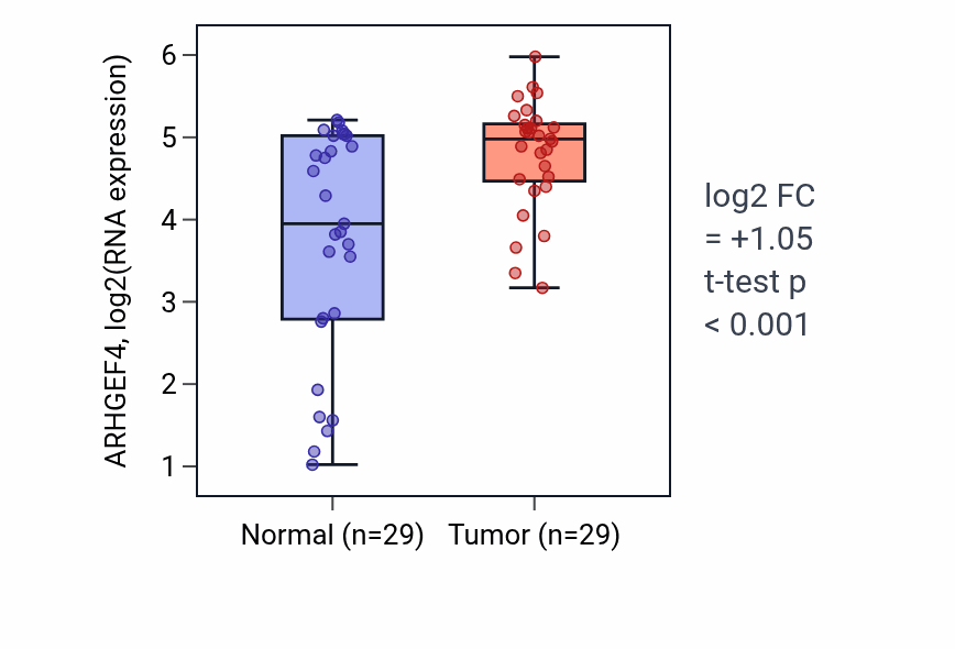 Tumor-vs-normal expression box plot for ARHGEF4 in HNSC.