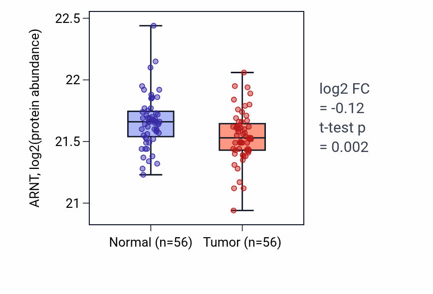 Tumor-vs-normal mass-spec protein box plot for ARNT in HNSC.