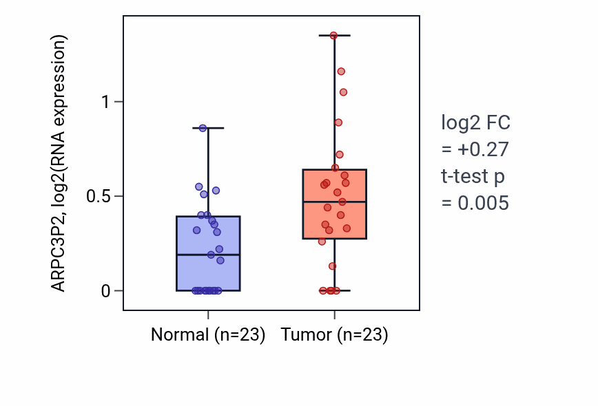 Tumor-vs-normal expression box plot for ARPC3P2 in UCEC.