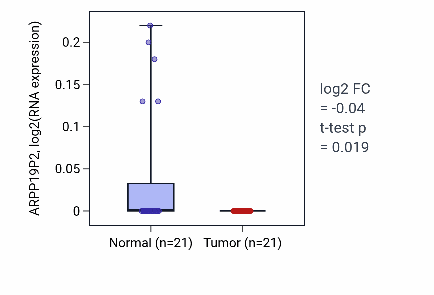 Tumor-vs-normal expression box plot for ARPP19P2 in KIRP.