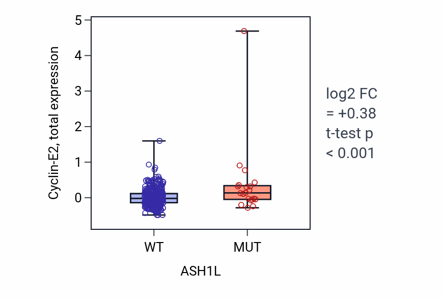 Box plot of Cyclin-E2 in ASH1L-low vs ASH1L-high samples in COAD.