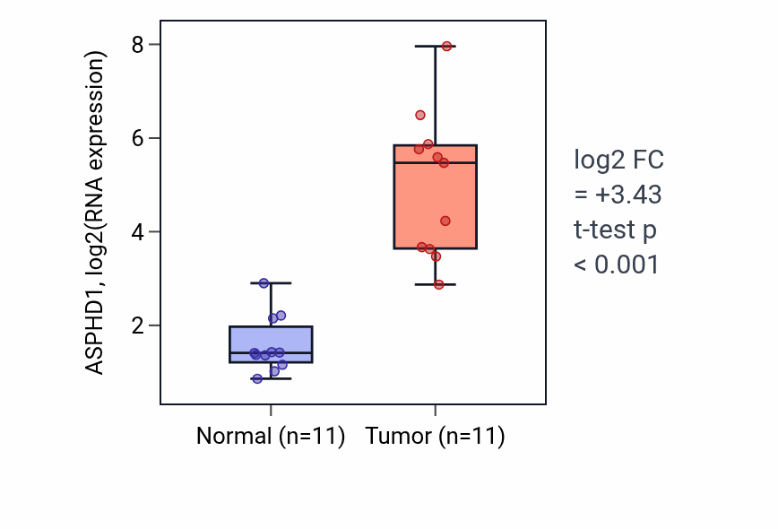 Tumor-vs-normal expression box plot for ASPHD1 in KIRP.