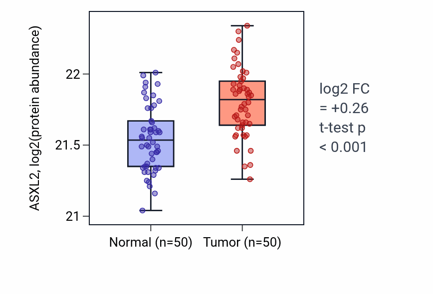 Tumor-vs-normal mass-spec protein box plot for ASXL2 in LSCC.