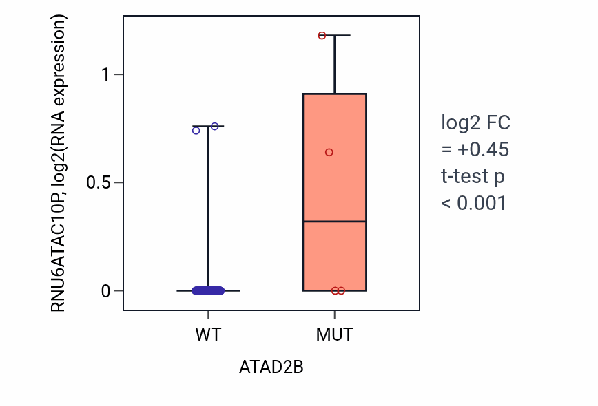 Box plot of RNU6ATAC10P in ATAD2B-low vs ATAD2B-high samples in READ.