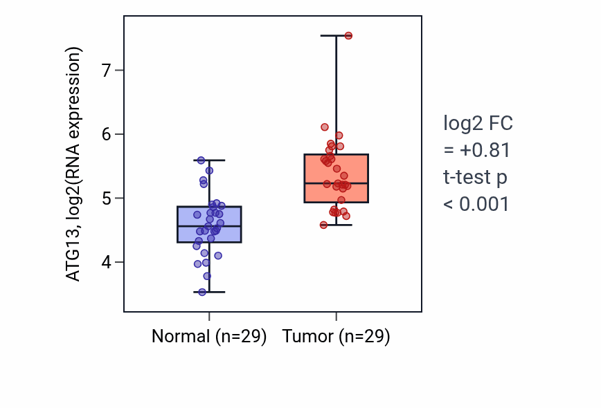 Tumor-vs-normal expression box plot for ATG13 in HNSC.