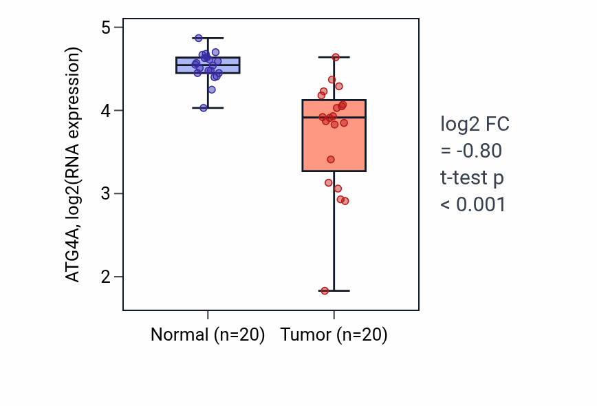 Tumor-vs-normal expression box plot for ATG4A in COAD.